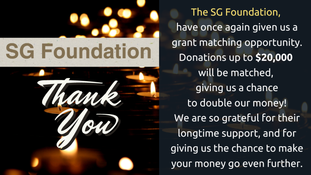 Thank you SG Foundation for the matching donation!